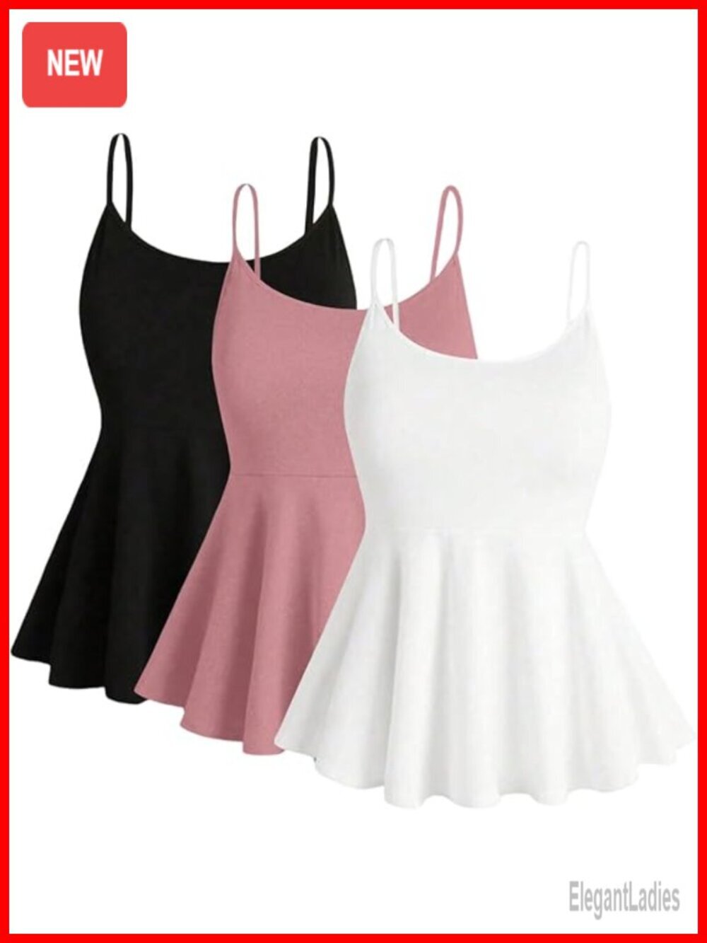 Plus Size 3 Pack Peplum Camisole Tops Babydoll Scoop Neck Spaghetti Strap